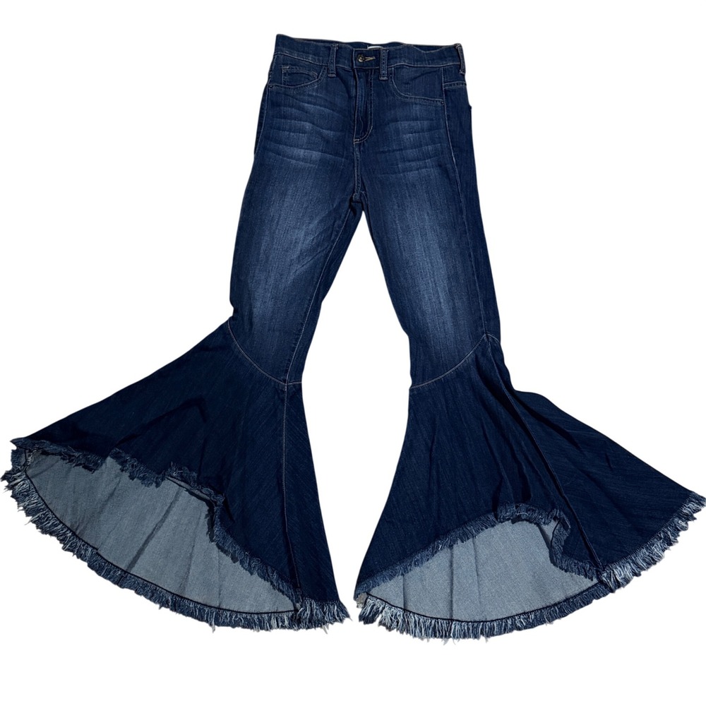 Sneak Peek Flare Jeans Womens 3 Blue High Rise Bell Bottom Raw Hem SP-P9678‎